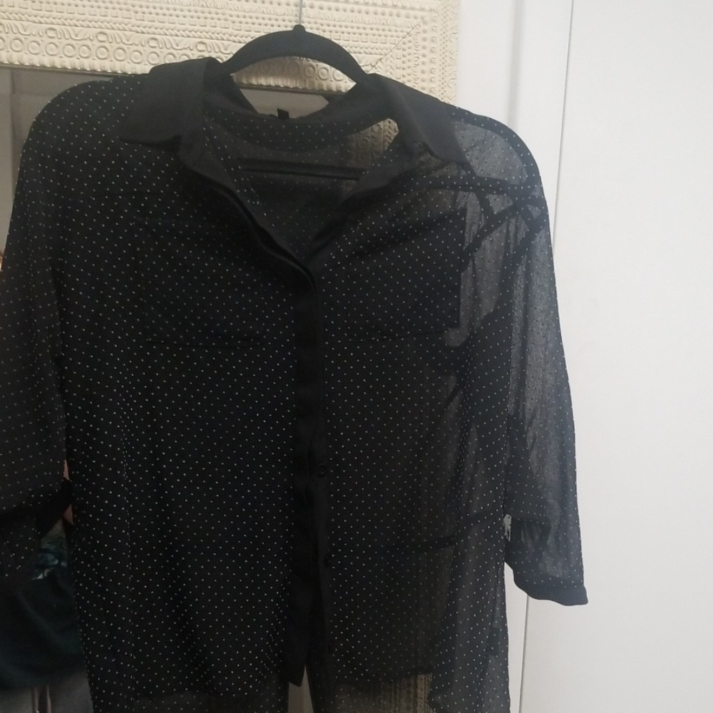 Black sheer polka dot blouse